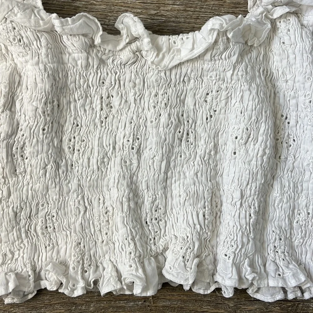 Beige Botany White Boho Crop Top Size Medium